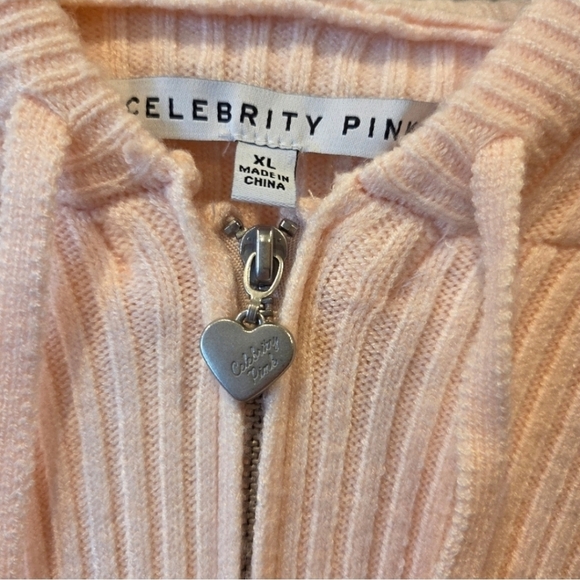 Light Pink Ribbed Sweater Hoodie Juniors XL Trendy Casual Fall Layering - Picture 6 of 8